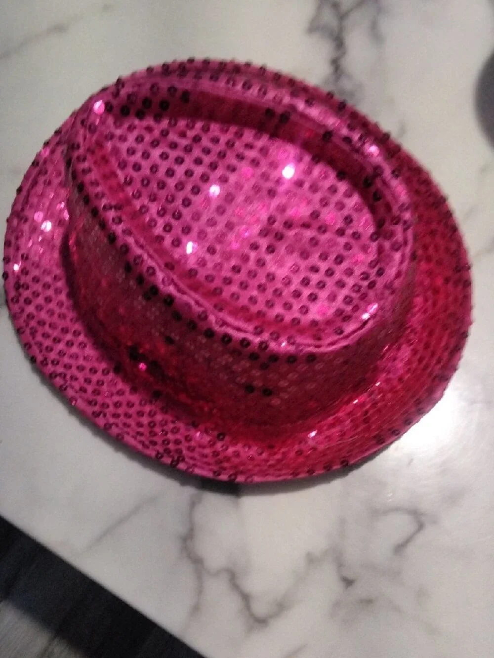 Pink Sequin Fedora Hat with Decorative Brooch
